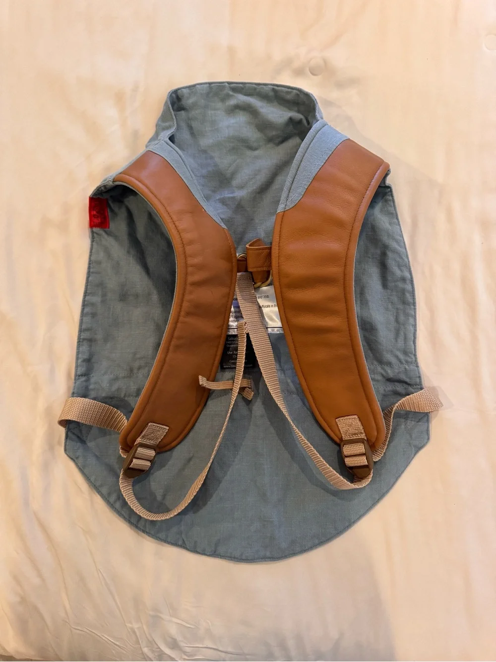 Sakura Bloom ONBUHIMO Carrier in Linen Laguna with Butterscotch Leather Strap